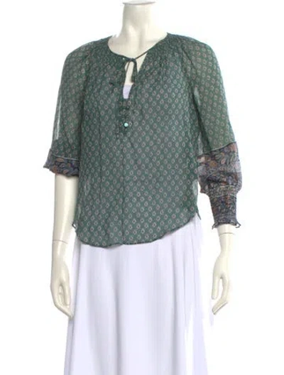 Pre-owned Veronica Beard Silk Printed Blouse In Green