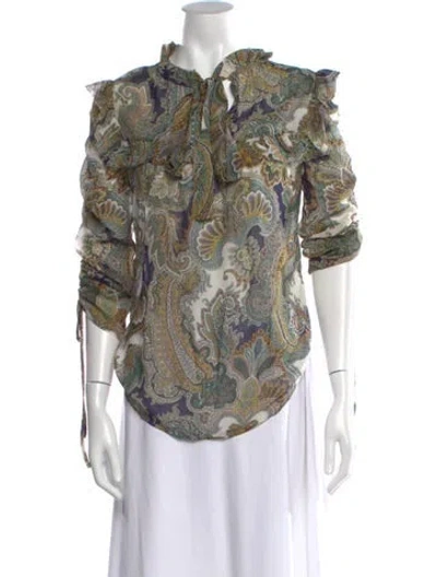 Pre-owned Veronica Beard Silk Printed Blouse In Green