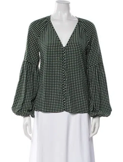 Pre-owned Veronica Beard Silk Printed Blouse In Green