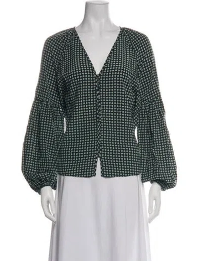 Pre-owned Veronica Beard Silk Printed Blouse In Green