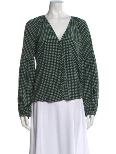 Pre-owned Veronica Beard Silk Printed Blouse In Green