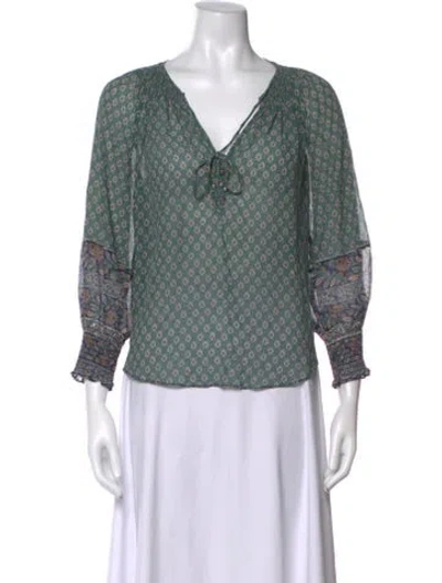 Pre-owned Veronica Beard Silk Printed Blouse In Green