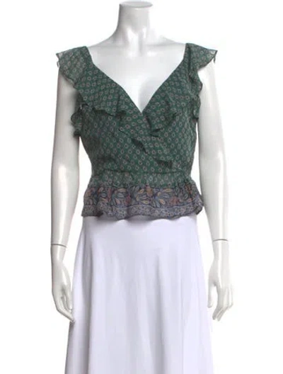 Pre-owned Veronica Beard Silk Printed Blouse In Green