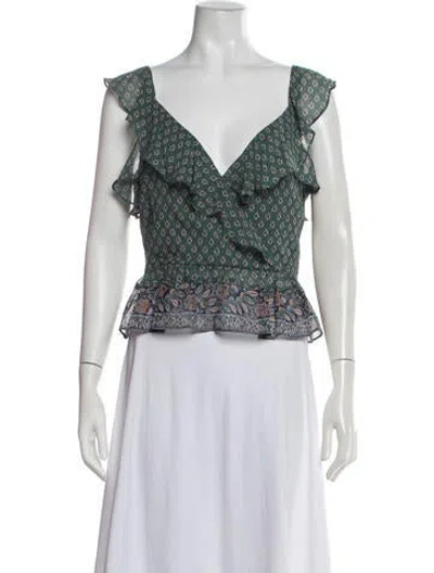 Pre-owned Veronica Beard Silk Printed Blouse In Green