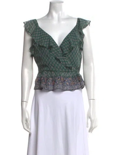 Pre-owned Veronica Beard Silk Printed Blouse In Green
