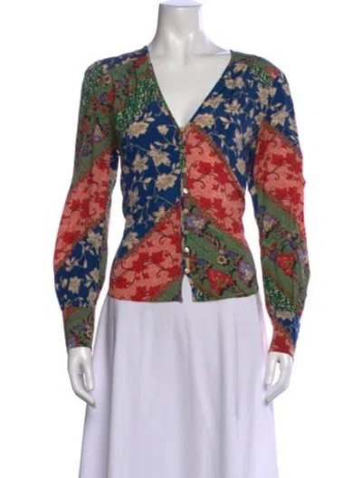 Pre-owned Veronica Beard Silk Printed Blouse In Neutrals