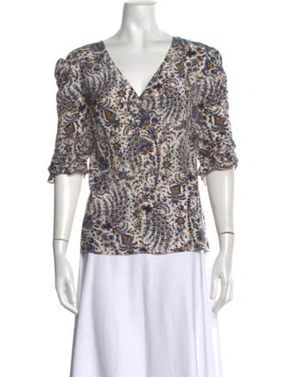 Pre-owned Veronica Beard Silk Printed Blouse In Neutrals