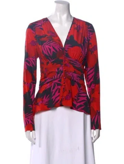 Pre-owned Veronica Beard Silk Printed Blouse In Red