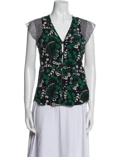 Pre-owned Veronica Beard Silk Printed Blouse In White