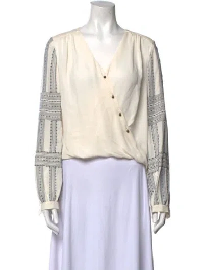 Pre-owned Veronica Beard Silk Printed Blouse In White