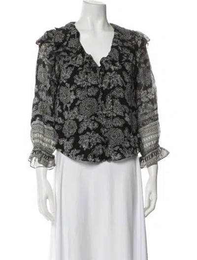 Pre-owned Veronica Beard Silk Printed Blouse In White