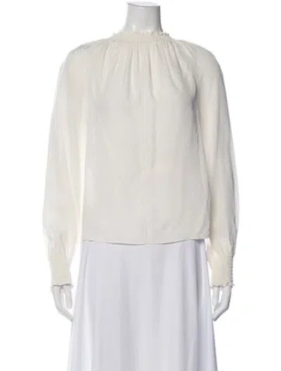 Pre-owned Veronica Beard Silk Printed Blouse In White