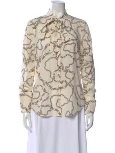 Pre-owned Veronica Beard Silk Printed Blouse In White