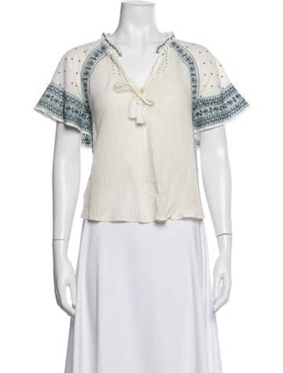 Pre-owned Veronica Beard Silk Printed Blouse In White
