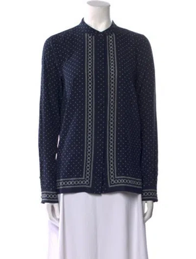 Pre-owned Veronica Beard Silk Printed Button-up Top In Blue