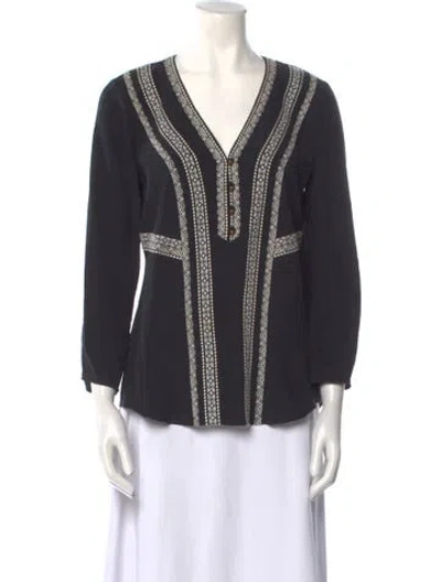 Pre-owned Veronica Beard Silk Printed Polo In Black