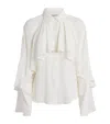 Veronica Beard Demaris Ruffle Stretch Silk Button-up Shirt In White