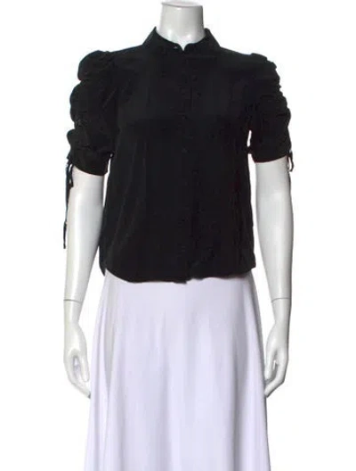 Pre-owned Veronica Beard Silk Short Sleeve Button-up Top In Black