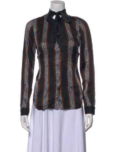 Pre-owned Veronica Beard Silk Striped Blouse In Black