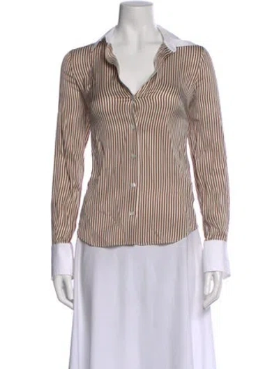 Pre-owned Veronica Beard Silk Striped Button-up Top In Brown