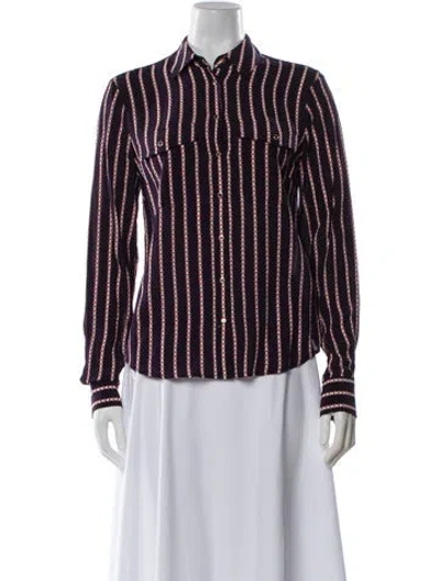 Pre-owned Veronica Beard Silk Striped Button-up Top In Purple