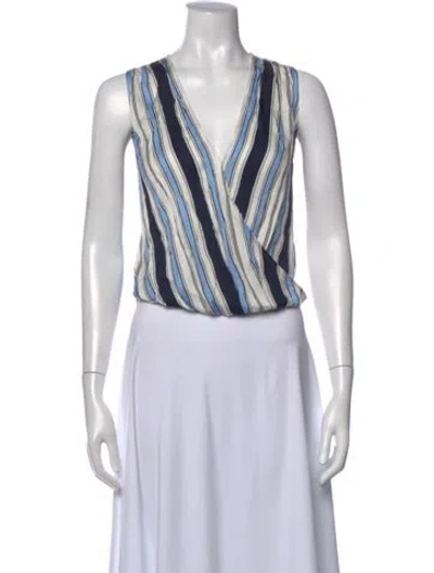 Pre-owned Veronica Beard Silk Striped Crop Top W/ Tags In Blue