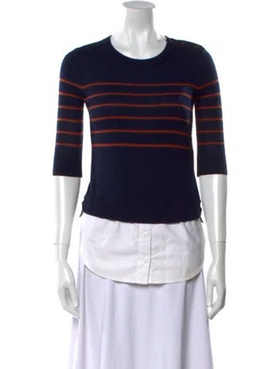 Pre-owned Veronica Beard Silk Striped Sweater In Blue