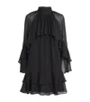 Veronica Beard Adlington Ruffle Detail Long Sleeve Silk Chiffon Dress In Black