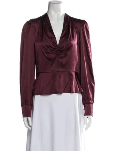 Pre-owned Veronica Beard Silk V-neck Blouse In Burgundy