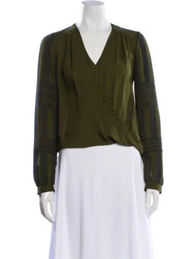 Pre-owned Veronica Beard Silk V-neck Blouse In Green