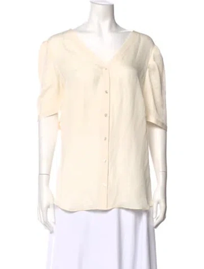 Pre-owned Veronica Beard Silk V-neck Blouse In Neutral