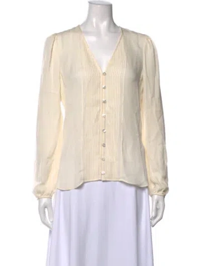 Pre-owned Veronica Beard Silk V-neck Blouse In Neutrals