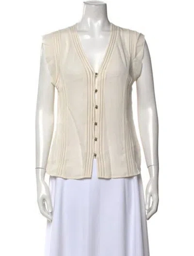 Pre-owned Veronica Beard Silk V-neck Blouse In Neutrals