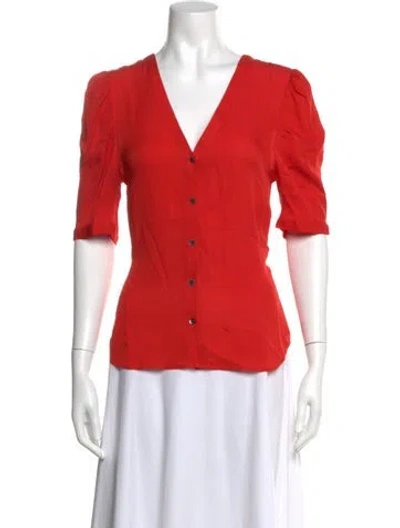 Pre-owned Veronica Beard Silk V-neck Blouse In Red