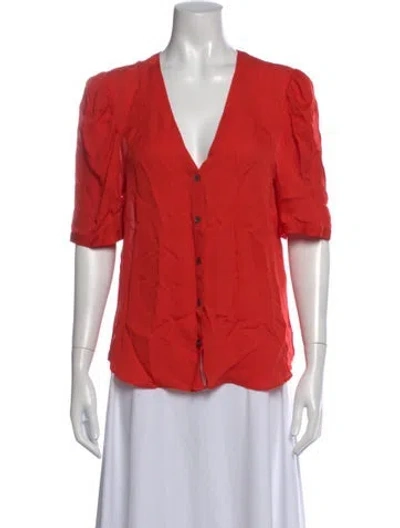Pre-owned Veronica Beard Silk V-neck Blouse In Red