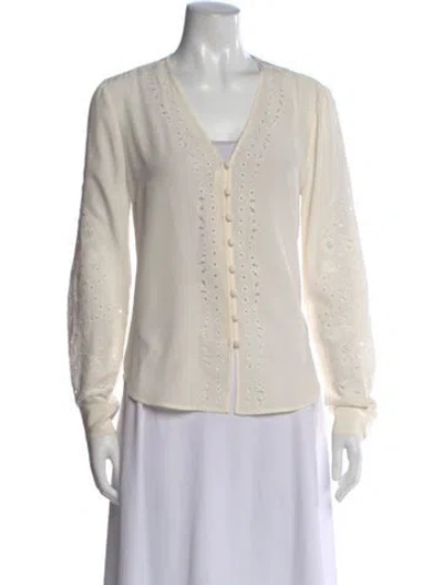 Pre-owned Veronica Beard Silk V-neck Blouse In White