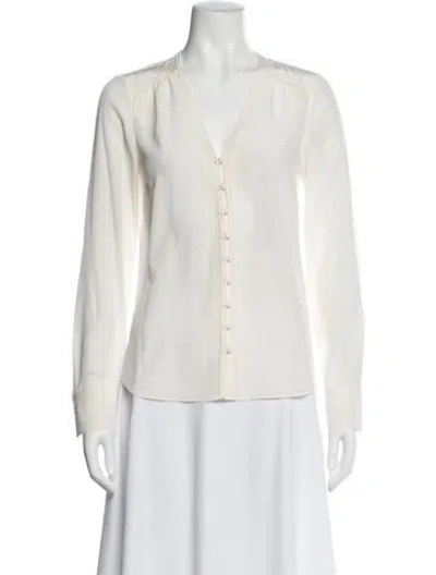 Pre-owned Veronica Beard Silk V-neck Blouse In White