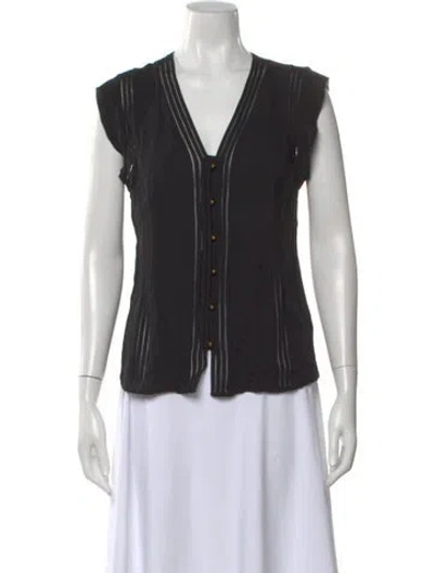 Pre-owned Veronica Beard Silk V-neck Button-up Top In Black