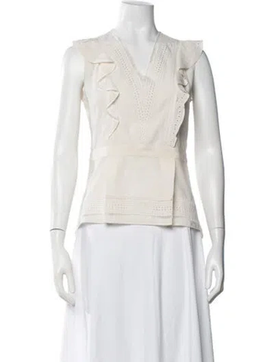 Pre-owned Veronica Beard Silk V-neck Top In Neutral