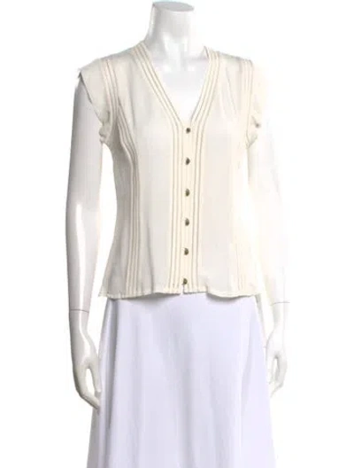 Pre-owned Veronica Beard Silk V-neck Top In White