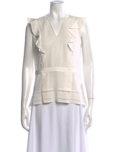 Pre-owned Veronica Beard Silk V-neck Top In White