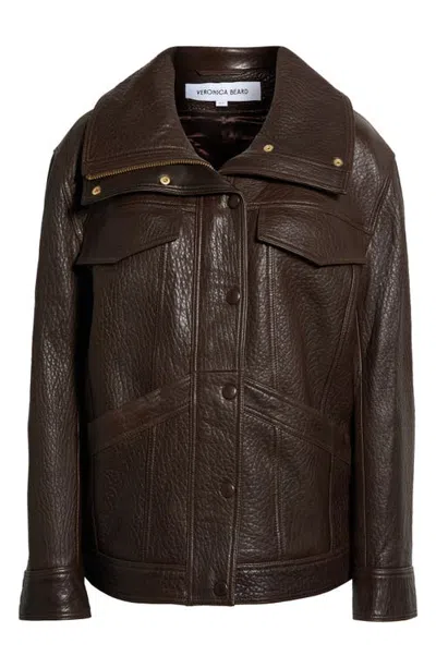 Veronica Beard Silversmith Dickey Leather Jacket In Brown