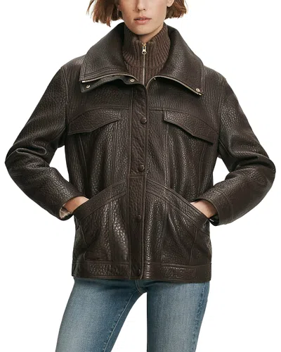 Veronica Beard Silversmith Leather Dickey Jacket In Brown