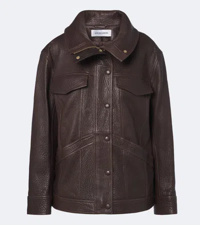 Veronica Beard Silversmith Leather Jacket In Brown