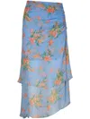 Veronica Beard Sira Ruched Floral-print Silk-chiffon Maxi Skirt In Blue