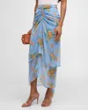 Veronica Beard Sira Ruched Floral-print Silk-chiffon Maxi Skirt In Blue Oasis Multi