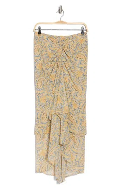 Veronica Beard Sira Ruffle Ruched Silk Tulip Skirt In Blue/yellow Multi