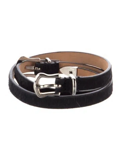 Pre-owned Veronica Beard Skinny Leather Waist Belt In Black
