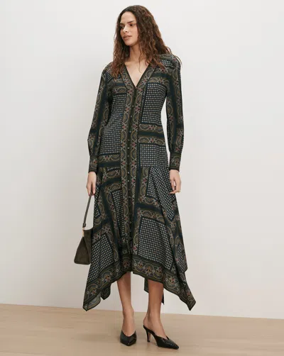 Veronica Beard Skye Scarf-print Midi Dress In Heritage Navy Multi
