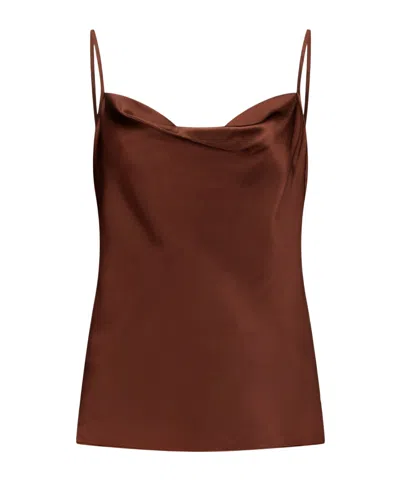 Veronica Beard Cowl-neck Satin Top In Brown